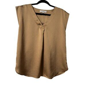 Loft Womens Sleeveless Blouse Golden Tan Polyester V-Neck Small